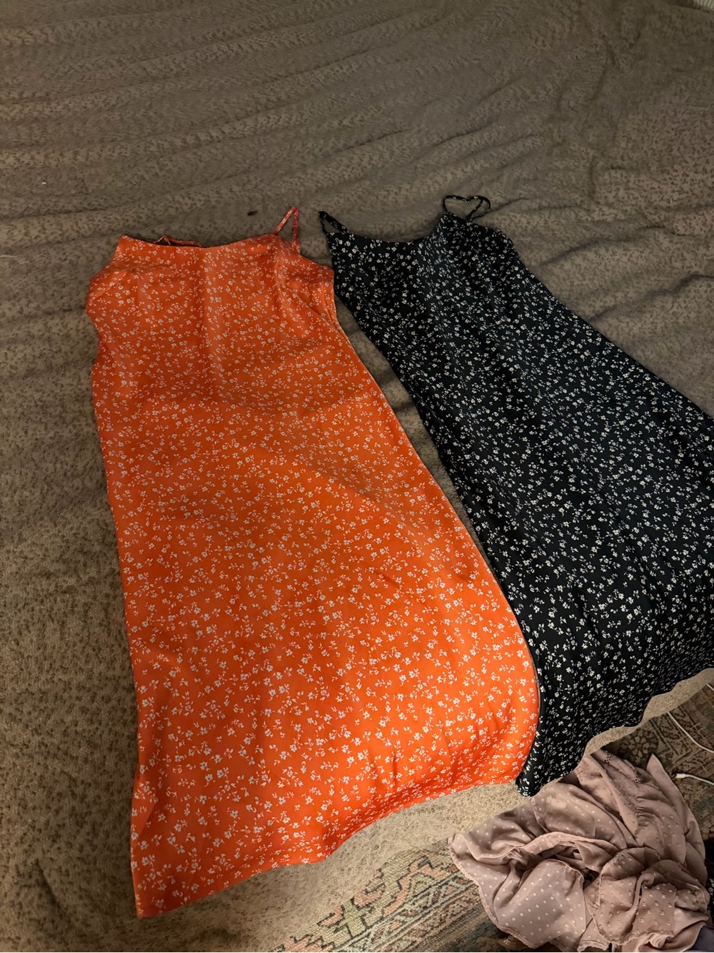Forever 21 Orange & Black Floral Slip Dresses size Medium
